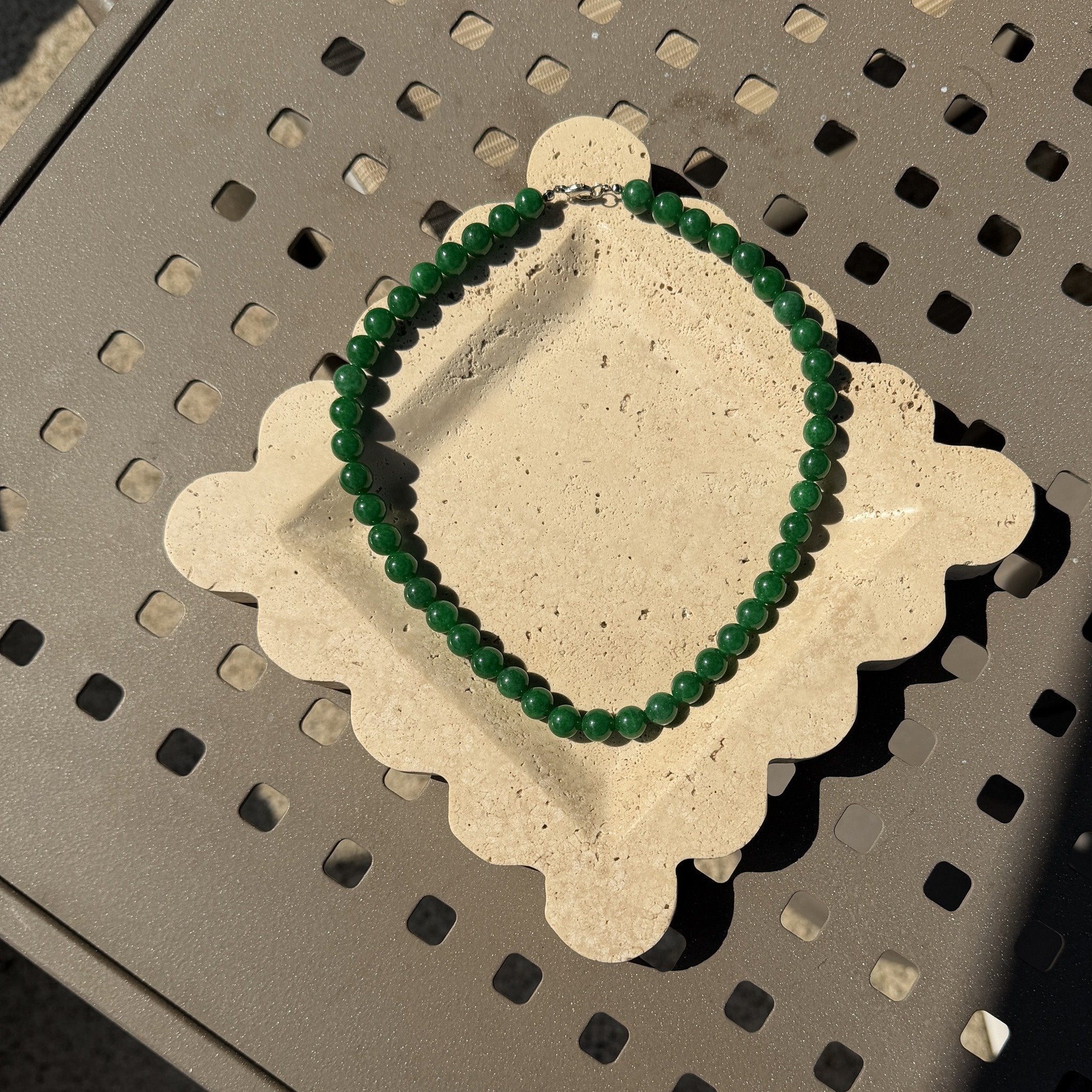 Dark Green Jade Bead Necklace