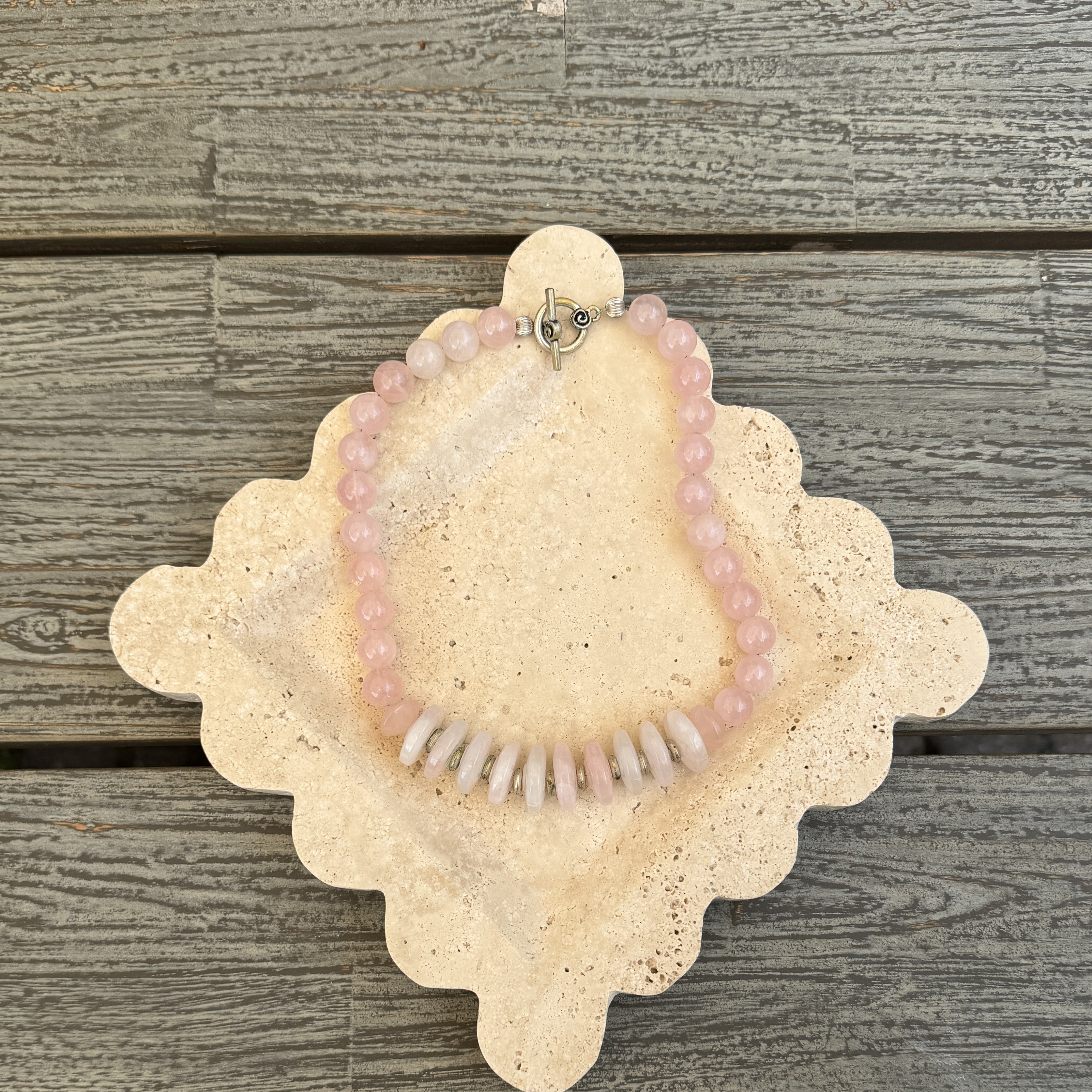 Crescent Rose Quartz Bead Necklace
