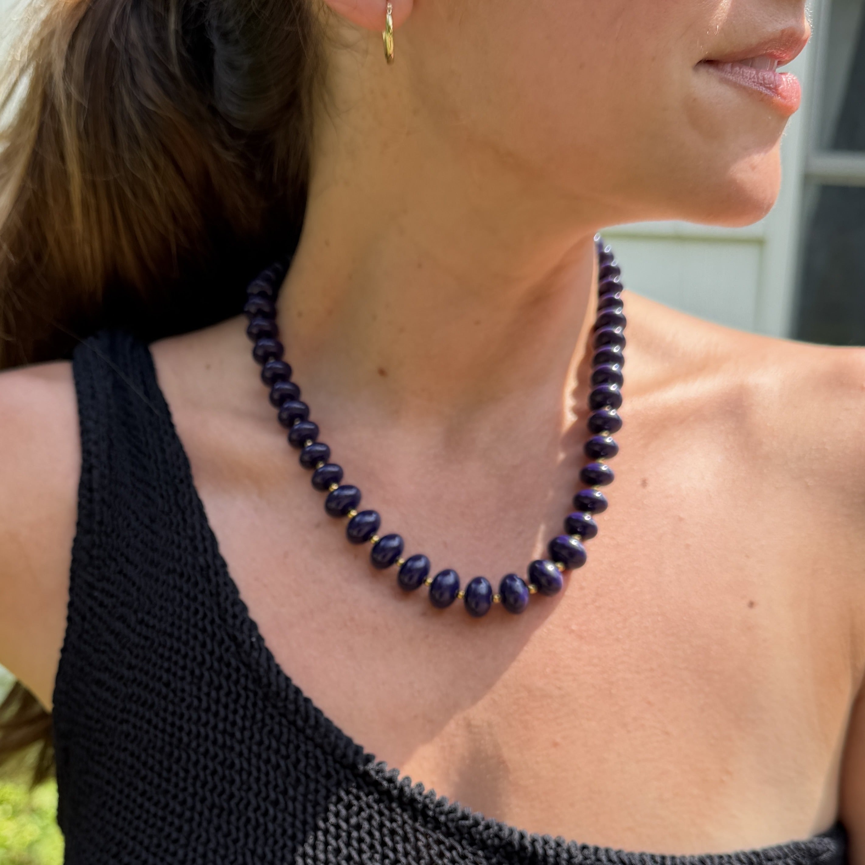 Blue Bead Necklace with Gold Spacers
