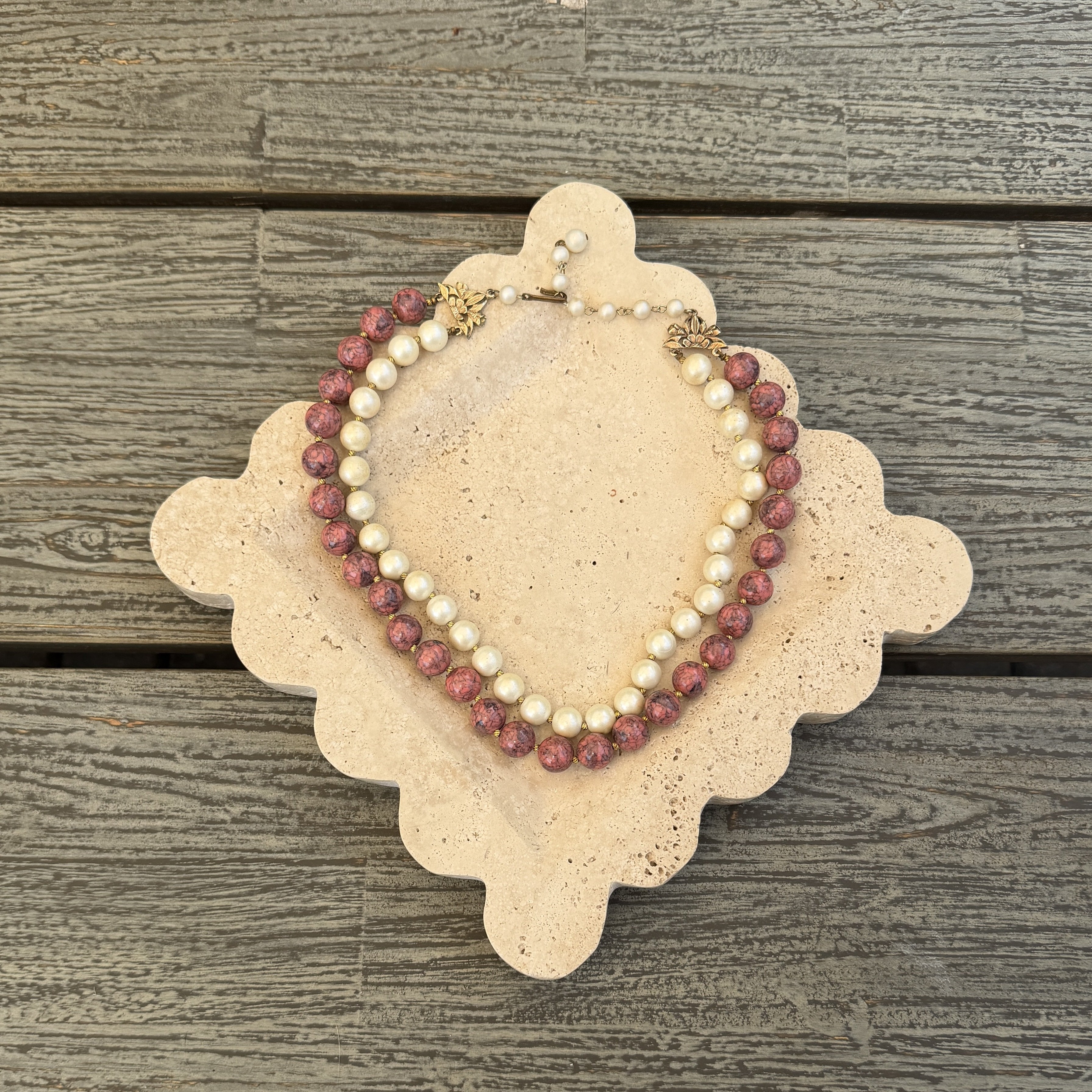 Pearl and Mauve Stone Bead Necklace