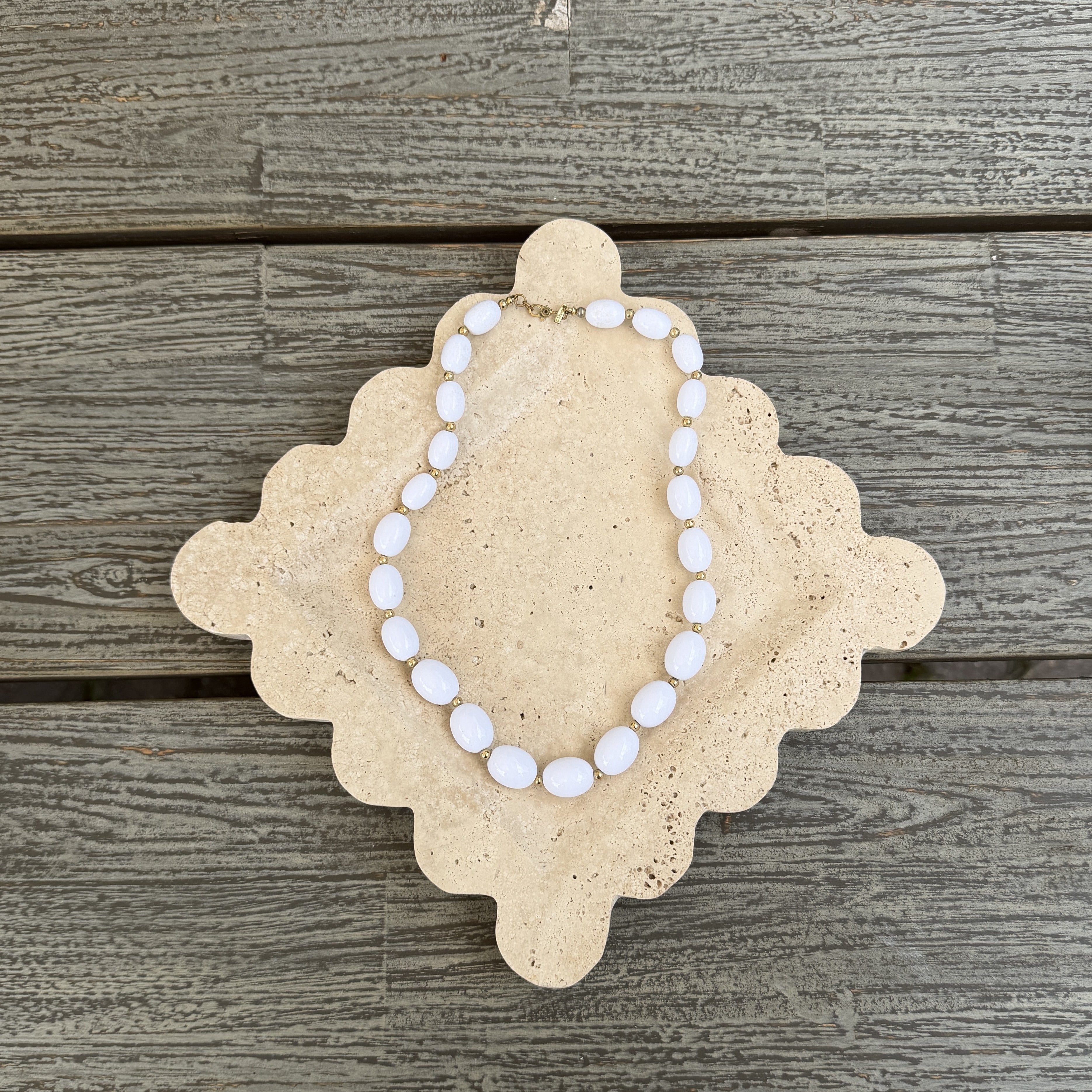 Monet White Bead Gold Spacer Necklace