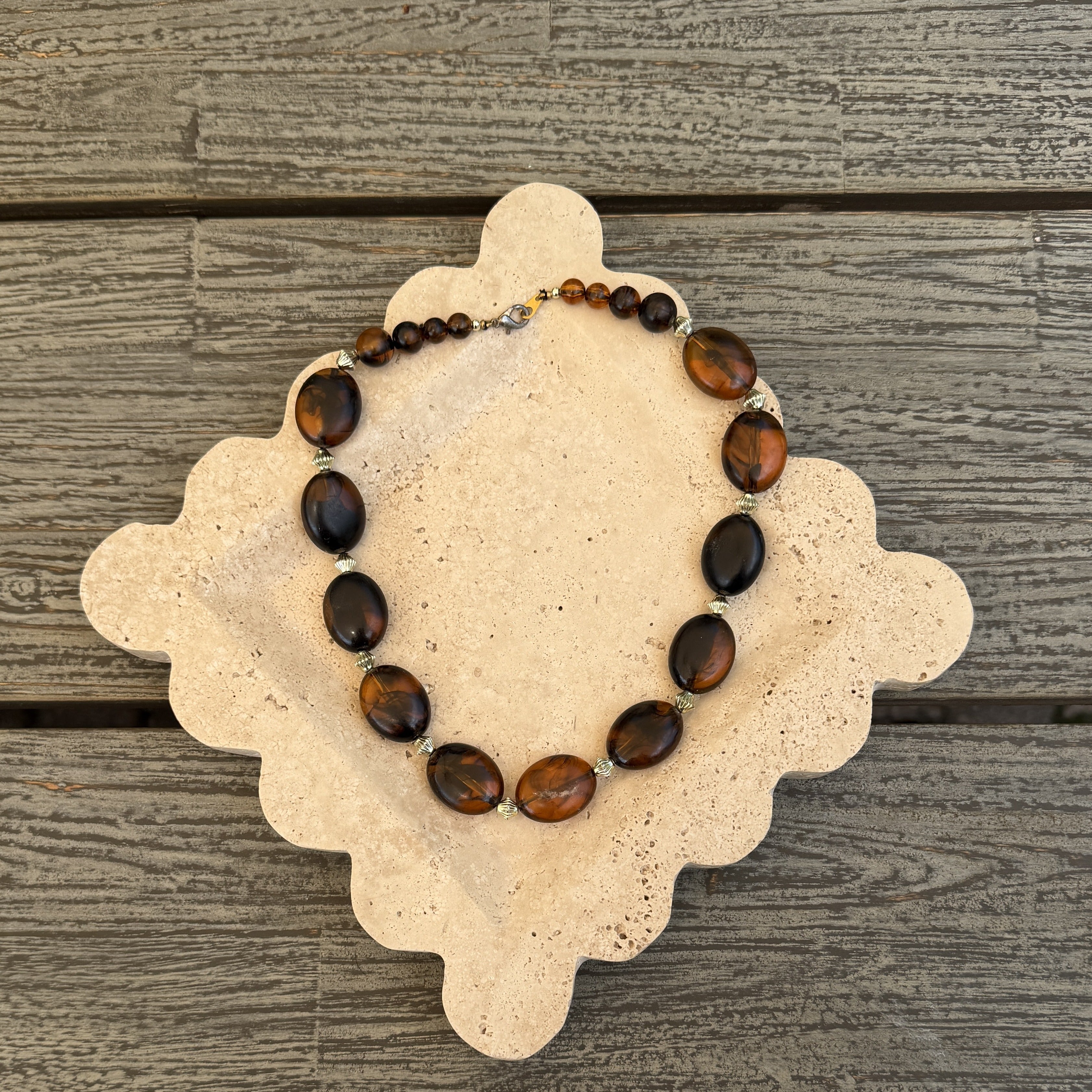 Amber-Tone Bead Necklace with Gold Bicones