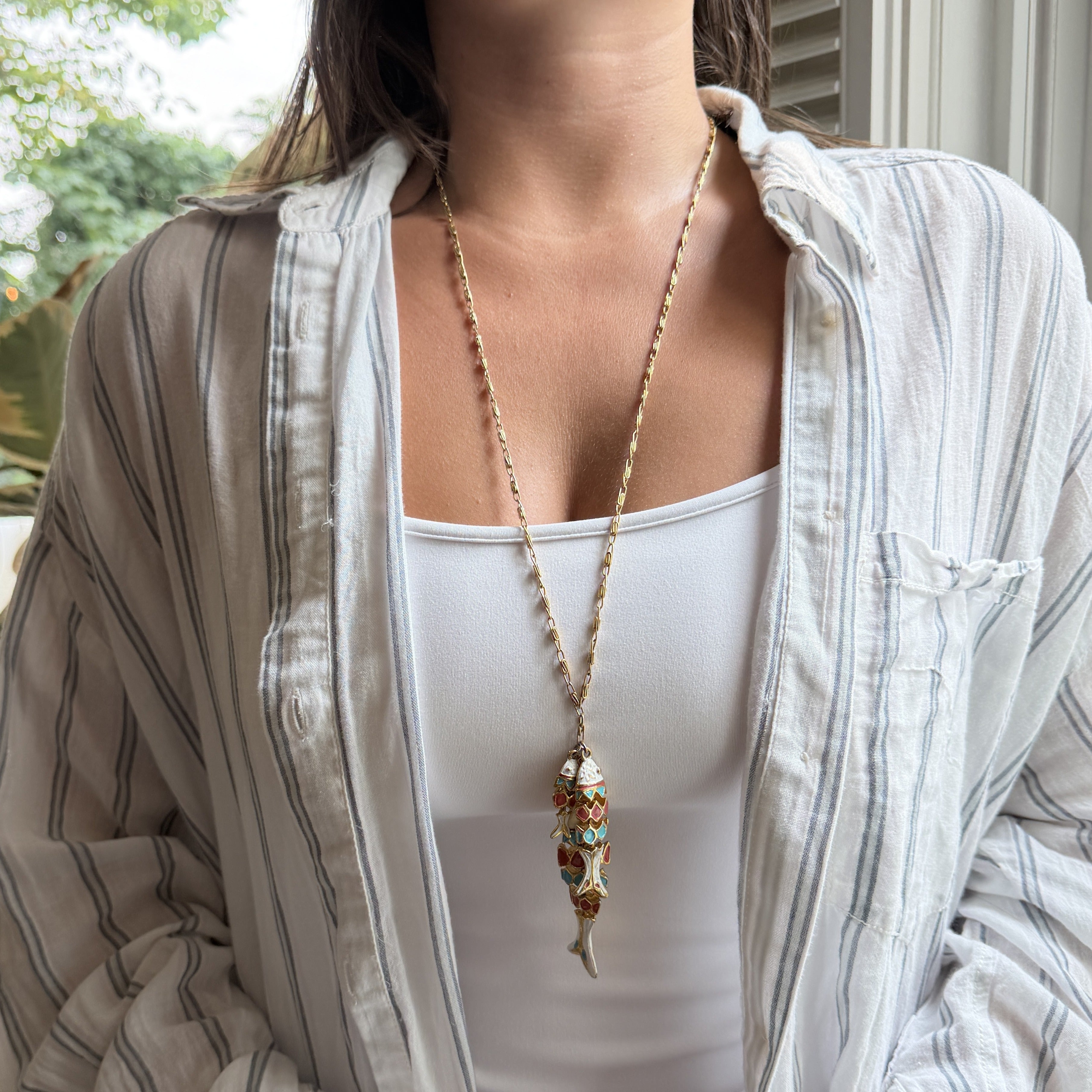 Enamel Articulated Fish Pendant Necklace