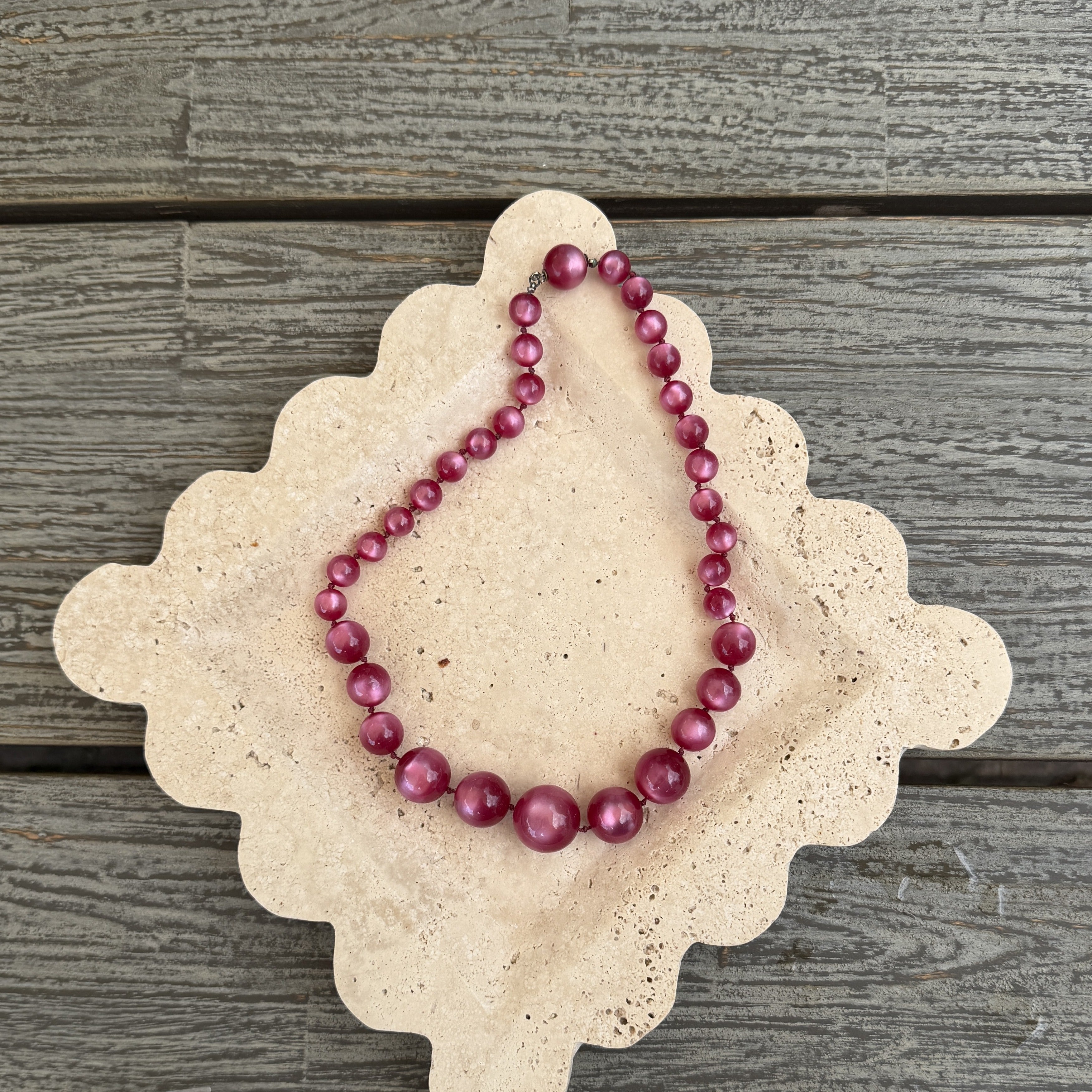 Fuchsia Cat's Eye Bead Necklace