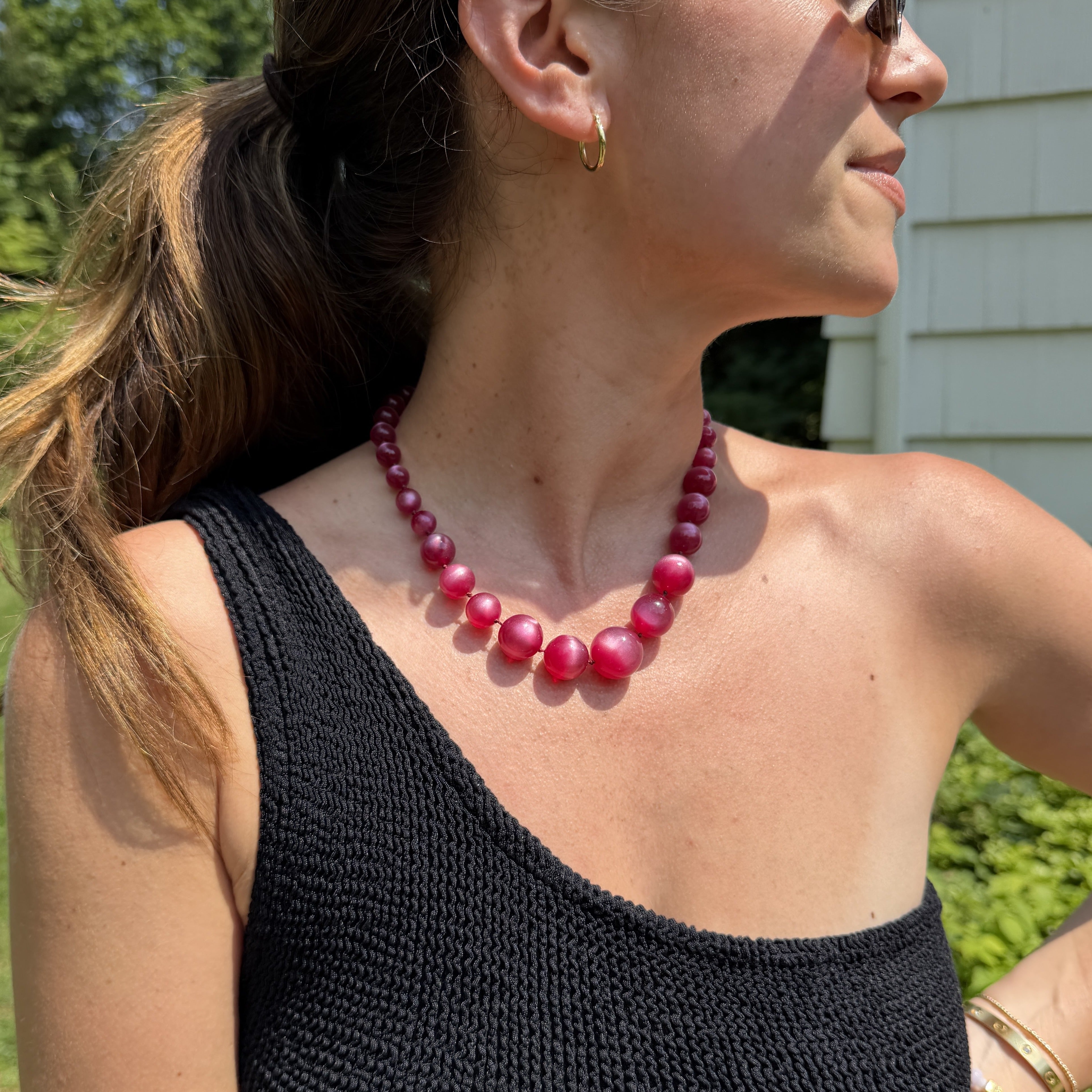 Fuchsia Cat's Eye Bead Necklace