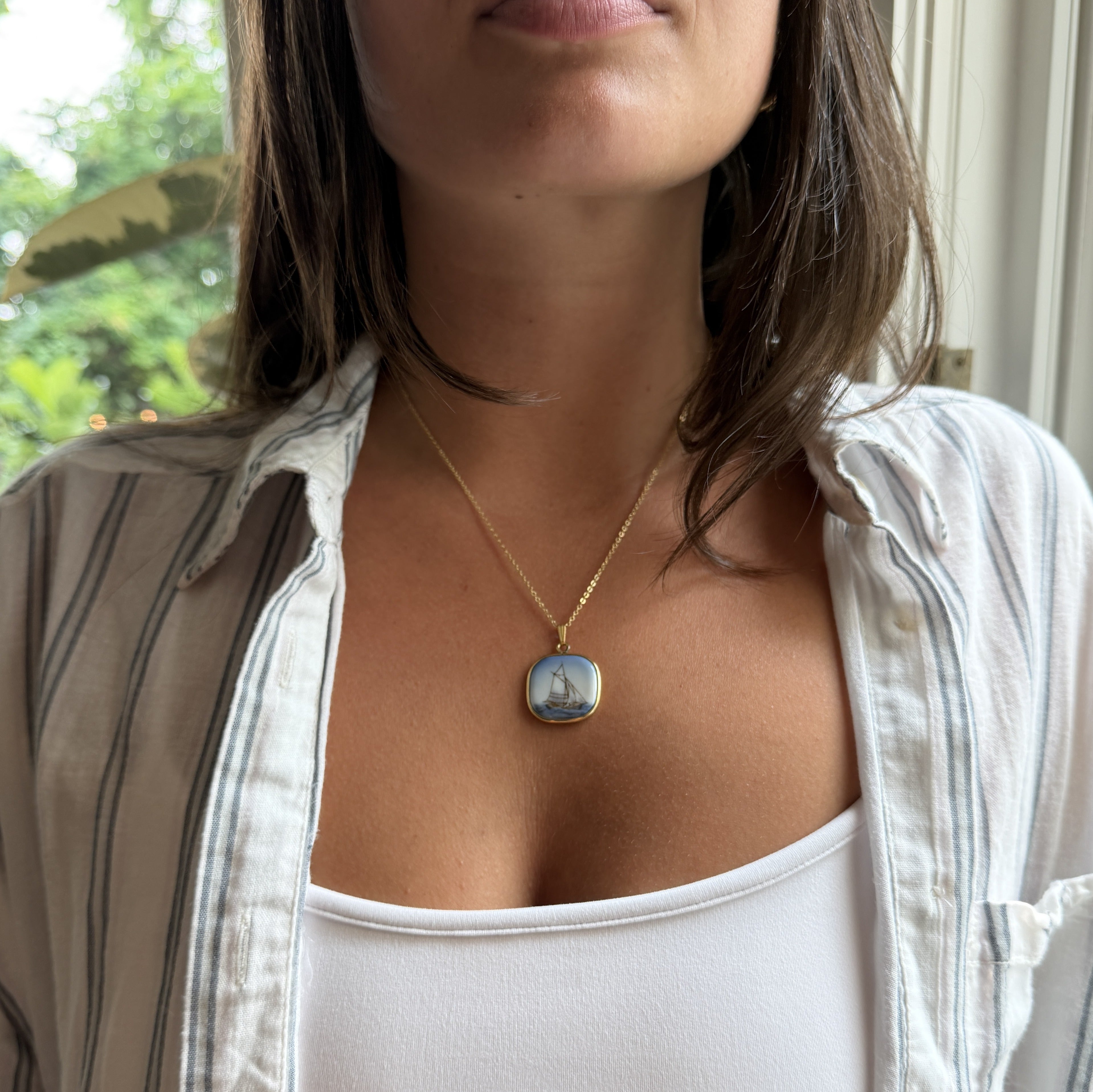 Porcelain Ship Scene 12k GF Pendant