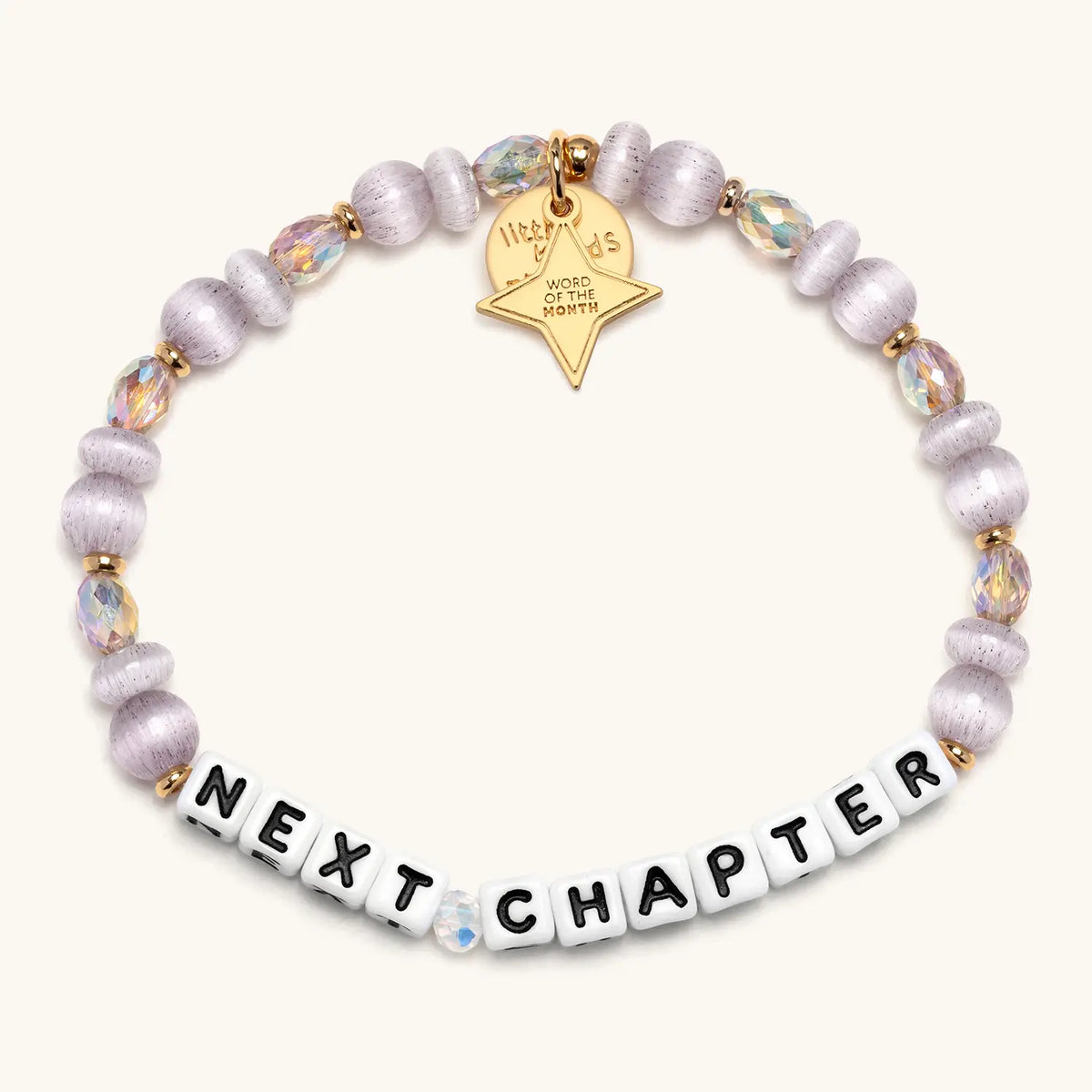 Next Chapter bracelet with white letter beads, from the Six Months of Intention set