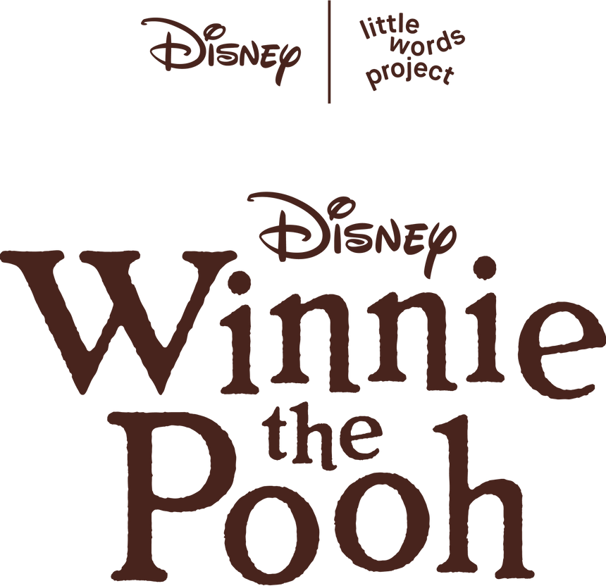 Disney Winnie the Pooh logo with Disney and Little Words Project branding on a white background.
