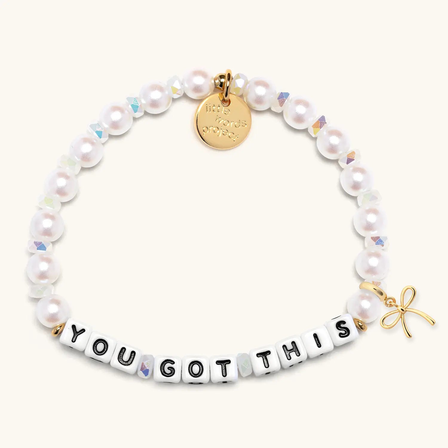 "You Got This" bracelet with a bow charm