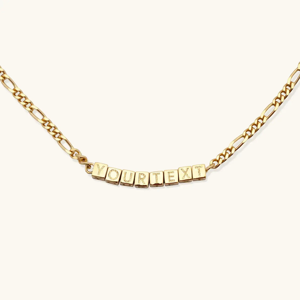 Custom Tiny Words Necklace Figaro Chain