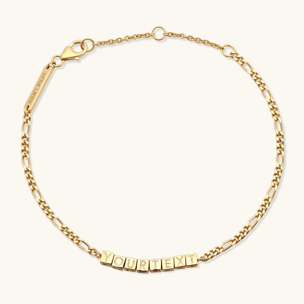 Custom Tiny Words Bracelet Figaro Chain